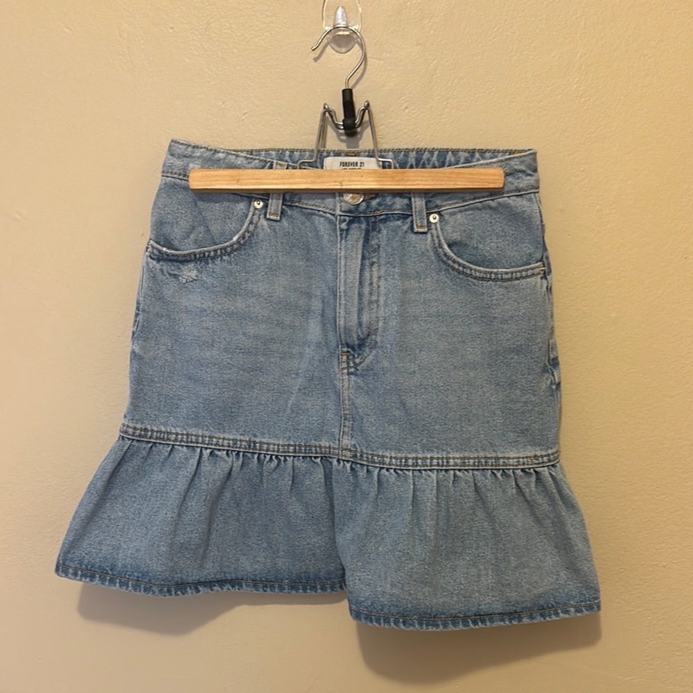 Forever 21 Blue Denim Skirt with Ruffle Hem